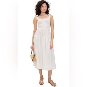 Moon River Adjustable Strap Shirred Midi Dress